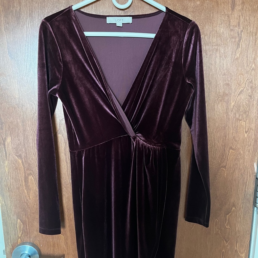 LOFT Velvet Long Sleeve Dress - Rich Burgundy